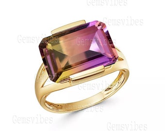 Bio-Color Ametrine Ring Handmade Gemstone Ring 925 Sterling Silver Fine Jewlery Prefect Gift For Her Unique Multicolor Ametrine Quartz Rings