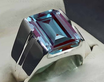 Multicolor Alexandrite Ring 925 Sterling Silver Ring For Men Genuine Gemstone Signet Ring Engagement Gift For Him Emerald Alexandrite Ring