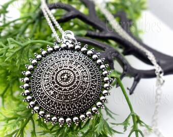 Beautiful Antique Oxidized Sterling Silver Pendant Floral Designer Pendant Prefect Gift For Her Delicate Pendant Vintage Pendant For Women