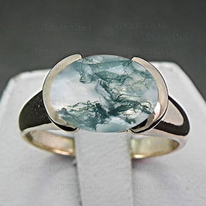 Oval Cut Moss Agate Ring Natural gemstone Handmade Ring Solid 925 Sterling Silver Ring For Wome Birthday Gift For Her Bohemian Agate Ring