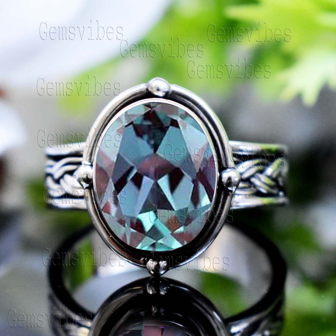 Genuine Alexandrite Ring 925 Sterling Sliver Ring for Women Wedding ...