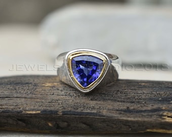 Natural Tanzanite ring for women 925 sterling silver Handmade ring gift for her Two tone Boho tanzanite Gemstone ring
