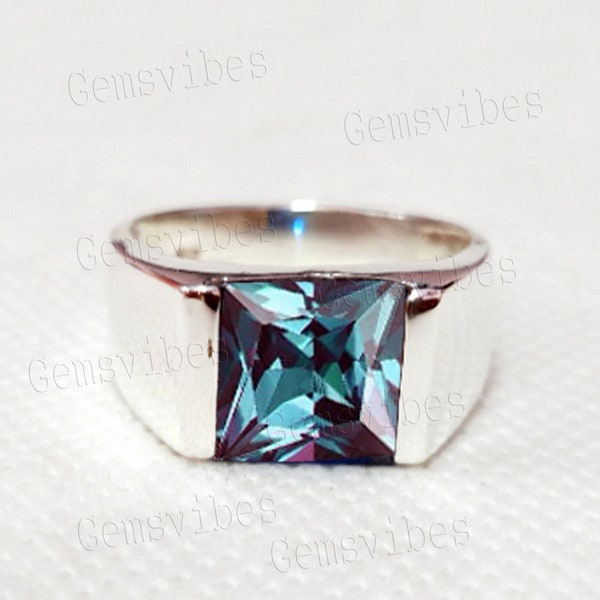Multicolor Alexandrite Ring S925 Sterling Silver Ring For Men Genuine Gemstone Signet Rings Engagement Gift For Him Alexandrite Promise Ring
