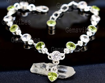 Green Peridot Halo Bracelet 925 Sterling Silver Bracelet For Women Promise Gift For Her Gemstone Bracelet Elegant Chain Link Dimond Bracelet