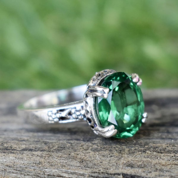Natural Chrome Diopside Quartz ring 925 sterling silver ring for women birthday gift for her delicate ring faceted gemstone designer ring
