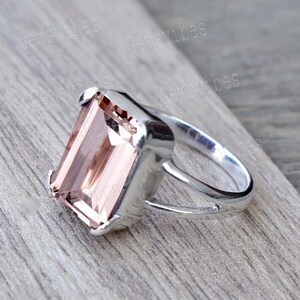 LMDPRAJAPATIS 9.00 Carat Certified Morganite Silver Ring - Peach Morganite Wedding Ring For Women