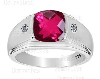 Anel feminino com rubi rosa, anel marcante em prata de lei 925, presente de aniversário com promessa de compromisso, anel com pedra preciosa rubi feito à mão por designer.