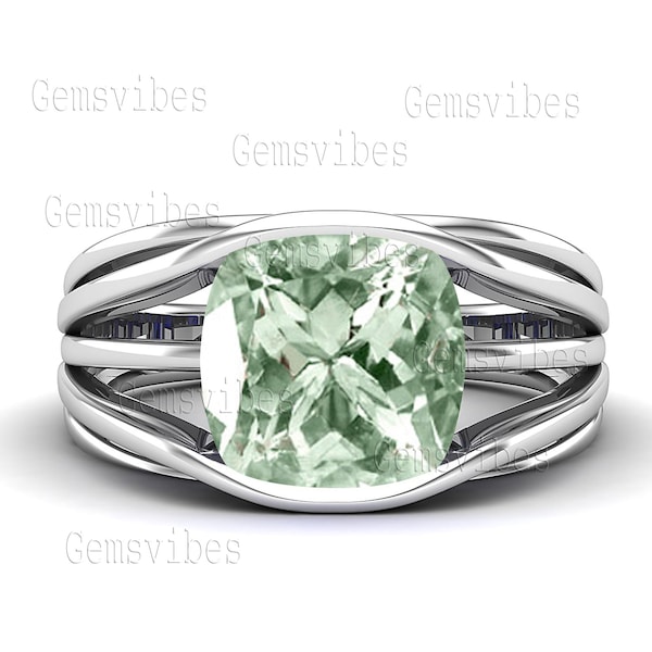 Anillo de amatista verde, plata de ley 925, para mujer, anillo llamativo, regalo de cumpleaños, delicado anillo de prasiolita, anillo de diseñador hecho a mano.