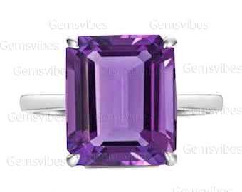 Purple Amethyst Ring Solid 925 Sterling Silver Ring For Women Wedding Gift For Her Faceted Gemstone Ring February Birthstone Amethyst Ring