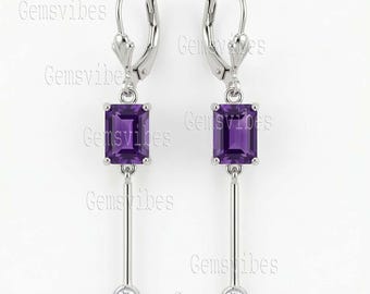 Emerald Cut Amethyst Sterling Silver Dangle Earrings – February Birthstone