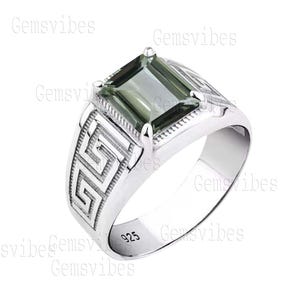 Genuine Green Amethyst Ring 925 Sterling Silver For Men&#39;s Signet Ring Statement Ring Birthday Wedding Gift For Him Prasiolite Gemstone Ring