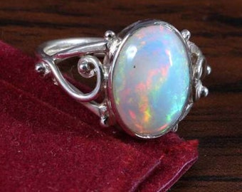 Natural Ethiopian Opal Ring 925 Sterling Silver Ring For Women Anniversary Gift For Her October Birthstone Multi Fire Opal Designer Ring