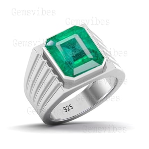 Emerald Gemstone Ring Handmade 925 Sterling Silver Ring For Men&#39;s Signet Ring Men Wedding Gift For Him May Birthstone Ring Men Emerald Ring