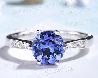 Genuine Tanzanite Ring Solid 925 Sterling Silver Ring For Women December Birthstone Gemstone Ring Wedding Gift For Her Art Deco Diamond Ring