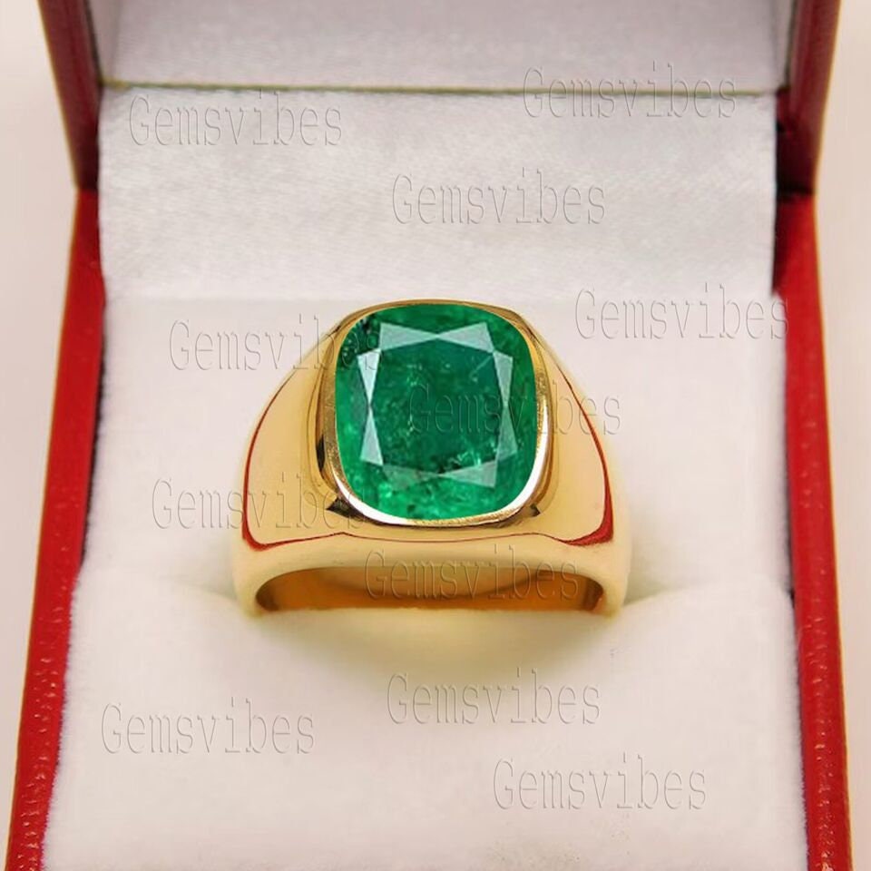 Colombian Emerald Gemstone Ring Solid 925 Sterling Silver Bold Handmade Men Rings Engagement Gift For Him Unique Emerald Ring Gold Band Ring