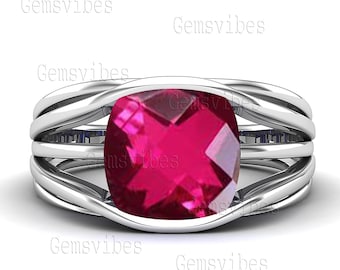 Anel feminino com rubi rosa, anel marcante em prata de lei 925, presente de aniversário com promessa de compromisso, anel com pedra preciosa rubi feito à mão por designer.