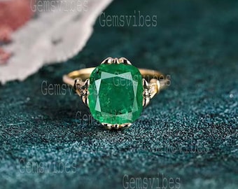 Natural Colombian Emerald Ring For Women Bridal S925 Sterling Silver Ring Wedding Gift For Her Handmade Halo Ring Oval Gemstone Emerald Ring