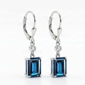 925 Sterling Silver Drop Earring London Blue Topaz Earring For Women Emerald Gemstone Earring Statementr Jewelry Prefect Gift For her