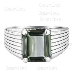 Genuine Green Amethyst Ring 925 Sterling Silver For Men&#39;s Signet Ring Statement Ring Birthday Wedding Gift For Him Prasiolite Gemstone Ring