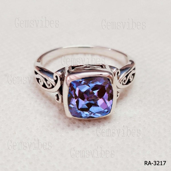 Bague vintage alexandrite multicolore en argent sterling 925 pour femme, bague solitaire fait main, bague de naissance de juin, proposition de cadeau pour elle