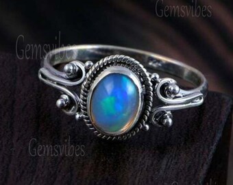 Echter äthiopischer Opal-Ring, 925er-Sterlingsilber-Ring, Multi-Edelstein-Opal-Ring, handgefertigter einzigartiger Ring, Geschenk für Frauen, eleganter Designer-süßer Ring