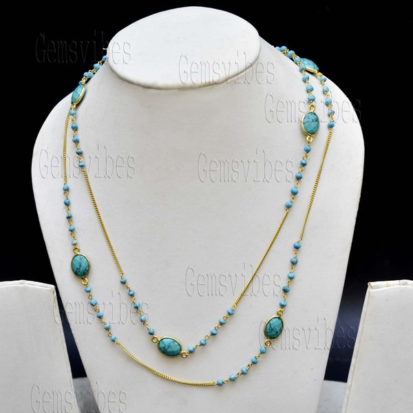 Turquoise Bead Halskette 925 Sterling Silber Kette Halskette für Frauen & Gilrs Party Fover Besten Geschenke Natürliche Tibeatn Türkis Perlen Halskette