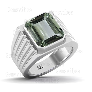 Genuine Green Amethyst Ring 925 Sterling Silver For Men&#39;s Signet Ring Statement Ring Birthday Wedding Gift For Him Prasiolite Gemstone Ring