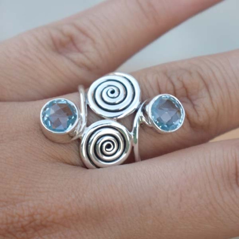 Silver Beautiful Blue Topaz Ring,Blue Topaz Ring,Solid 925 Sterling Silver Faceted Topaz Ring,Mother/'s Day Special Gift,Handmade Jewelry