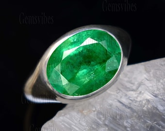 Natural Colombian Emerald Gemstone Ring Solid 925 Sterling Silver For Men May Birthstone Ring Unique Gift For Him Emerald Bold Handmade Ring