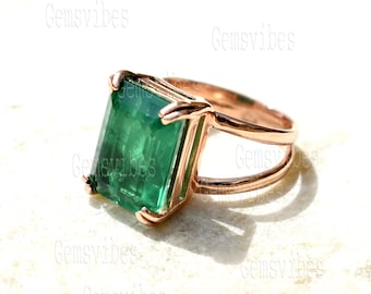 Colombian Emerald Gemstone Ring 925 Sterling Silver Ring Handmade Double Band Ring For Women Birthday Gift For Her Natural Emerald Gold Ring