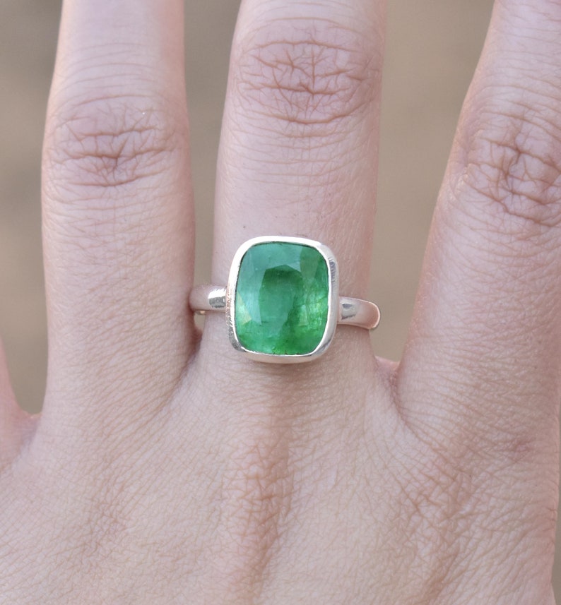 925 sterling silver colombian emerald women statement jewelry gemstone boho ring