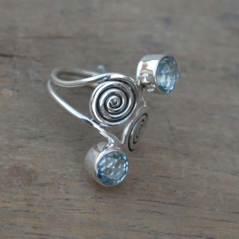 Silver Beautiful Blue Topaz Ring,Blue Topaz Ring,Solid 925 Sterling Silver Faceted Topaz Ring,Mother/'s Day Special Gift,Handmade Jewelry