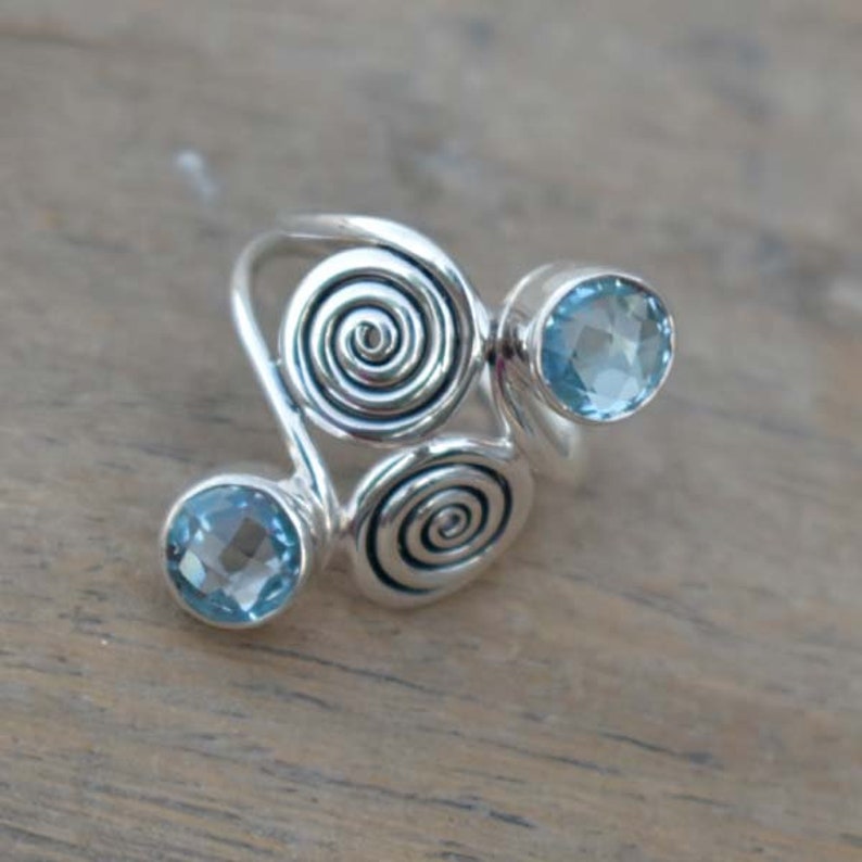 Silver Beautiful Blue Topaz Ring,Blue Topaz Ring,Solid 925 Sterling Silver Faceted Topaz Ring,Mother/'s Day Special Gift,Handmade Jewelry