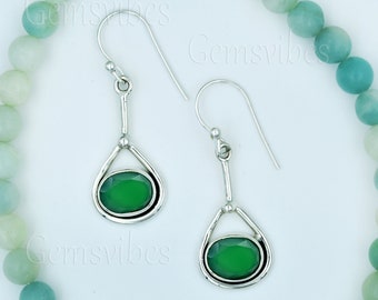 Green Onyx Earrings 925 Sterling Silver Handmade Dangle Earrings Statement Gemstone Birthstone Jewelry For Women Christmas Gift For Her