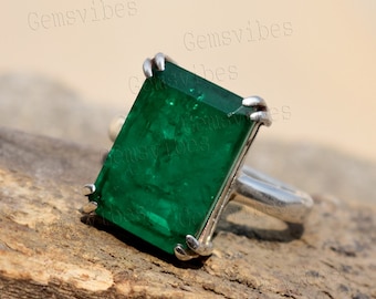 Latest Colombian Emerald Birthstone Ring Solid 925 Sterling Silver Gemstone Ring For Women Anniversary Gift For Her Faceted Emerald Ring