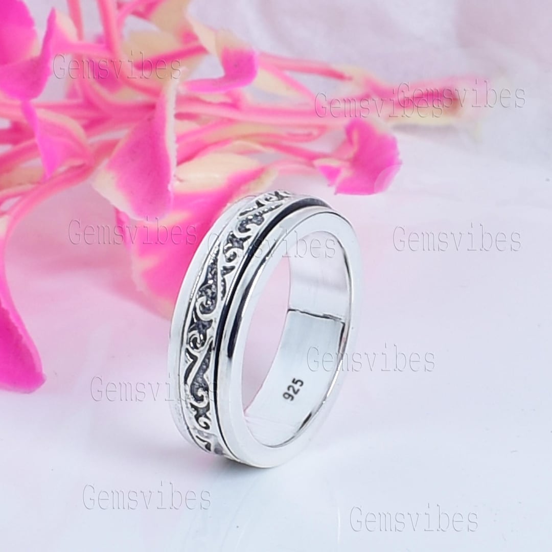 Handmade Spinner Ring 925 Sterling Silver Anxiety Fidget Ring for Women ...