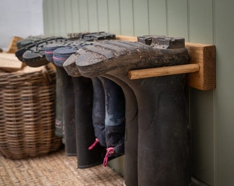 Wall mounted reclaimed timber welly rack/shoe rack/boot rack