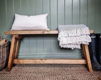 Rustic reclaimed wooden bench/hall bench/trestle bench/farmhouse bench/hand made