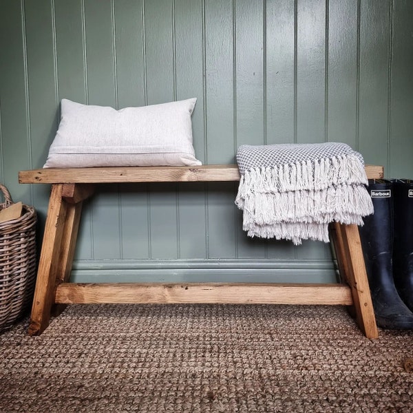 Rustic reclaimed wooden bench/hall bench/trestle bench/farmhouse bench/hand made