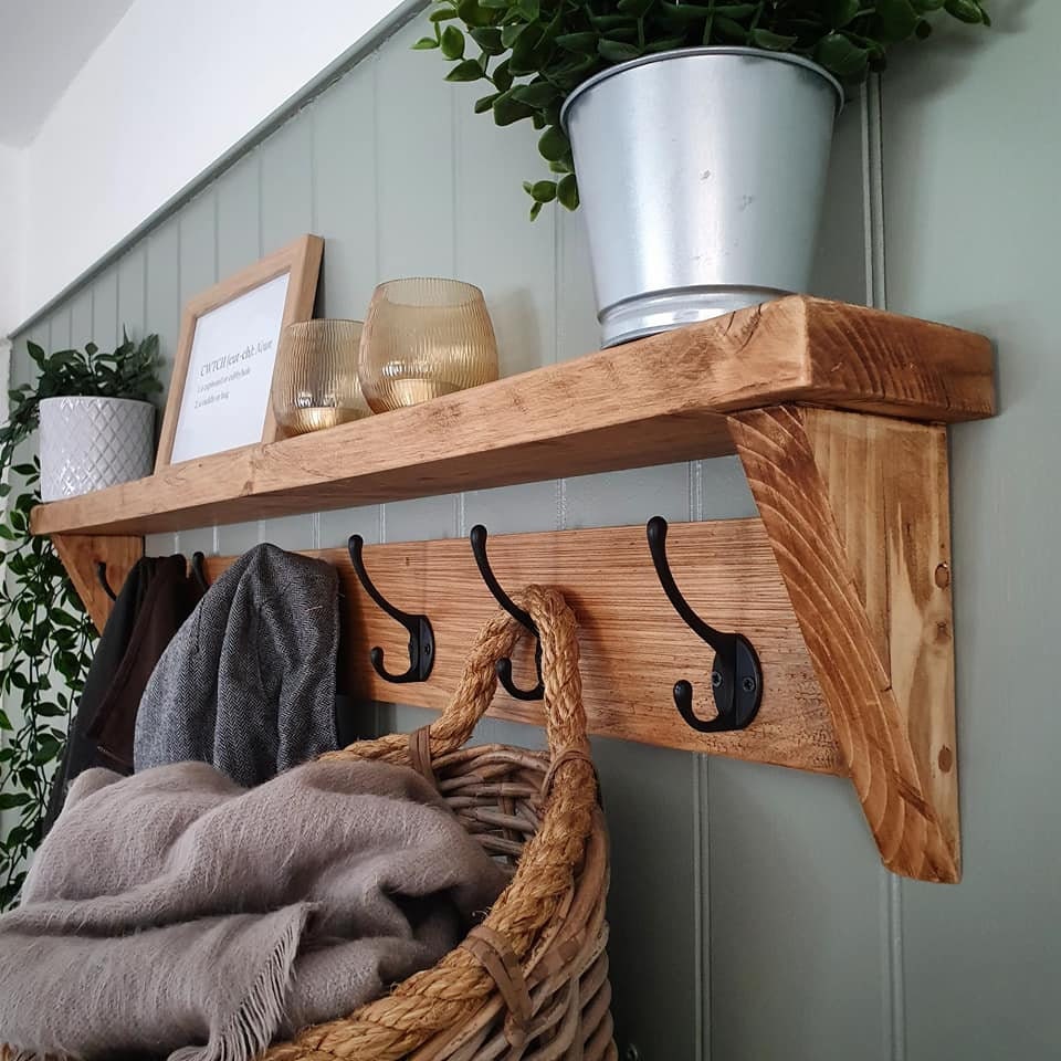Rustic Reclaimed Wooden Coat Rack With Shelf/wall Mounted/ Etsy UK