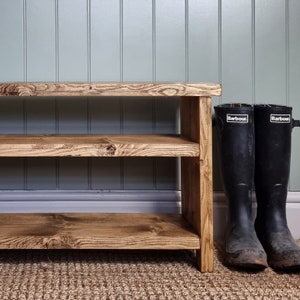 Hand crafted rustic reclaimed wooden shoe bench / shoe rack / shoe storage / hallway bench bild 7