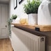 Hand crafted Rustic reclaimed solid pine timber radiator shelf with industrial steel brackets 15cm depth x 3.3cm thickness