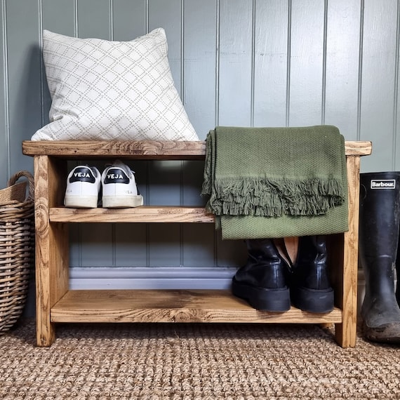 Shoe Storage Bench Seat With Reclaimed Wood Top Boot Rack for Hallway and  Boot Room With Welly Boot Storage Rustic Bespoke 
