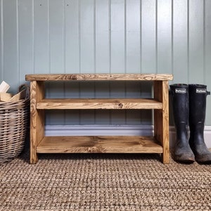 Hand crafted rustic reclaimed wooden shoe bench / shoe rack / shoe storage / hallway bench bild 8