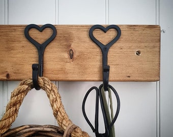 Rustic reclaimed wall mounted coat rack heart hooks