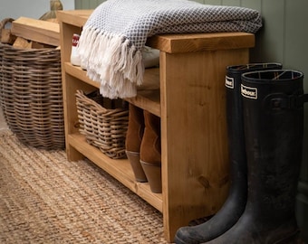 Hand crafted rustic reclaimed wooden shoe bench/hallway bench/ storage bench/shoe storage/entryway bench/mud room bench/ slim bench