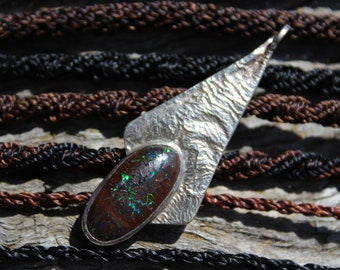 AUTHENTIC REAL OPAL Pendant Necklace,Australian Matrix Boulder Opal,Australian Opal Jewelry,Shibari Macrame Cord,October Birthstone Elf larp