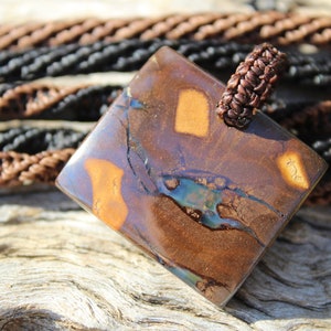 Boulder Opal Pendant. Earthy Natural Solid Opal Necklace with Macrame Cord. Custom Made Genuine Australian Opals.