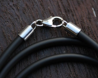 Solid Rubber with 925 Sterling SILVER Clasp, Italian Handmade 925 STERLING SILVER Chain ( you must purchase one of our pendant )