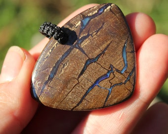 Boulder Opal Pendant. Earthy Natural Solid Opal Necklace with Macrame Cord. Custom Made Genuine Australian Opals.